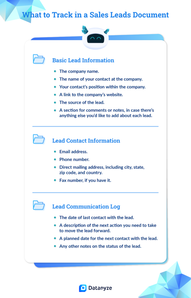 what to track in a sales leads document